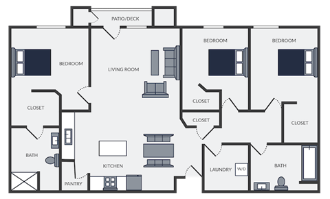a floor plan of a 3 bedroom apartment